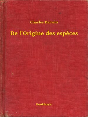 cover image of De l'Origine des especes